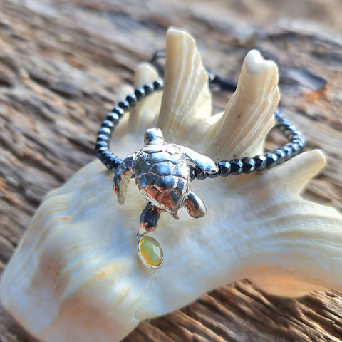 Turtle Ethiopian Opal and Hematite Bead Bracelet