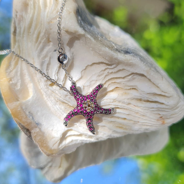 Sea Star Ruby and Citrine Necklace