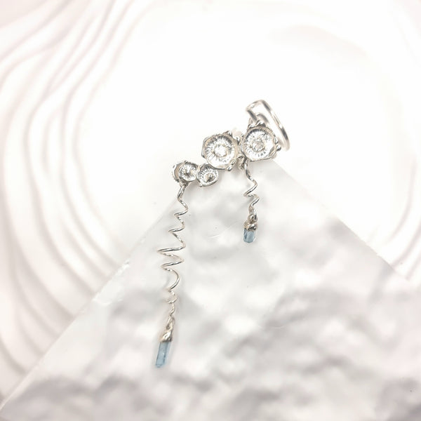 Sea Flowers and Pointed Aquamarine Crystals Earring Cuff