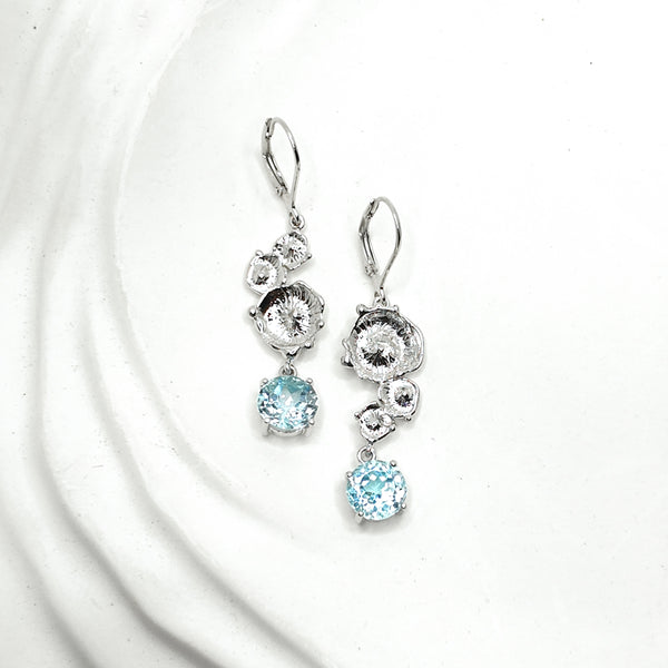 Sea Flowers and Blue Topaz Drop Earrings