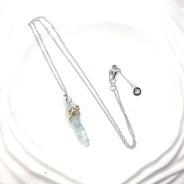 Octopus and Raw Aquamarine Necklace