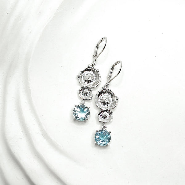 Sea Flowers and Blue Topaz Drop Earrings