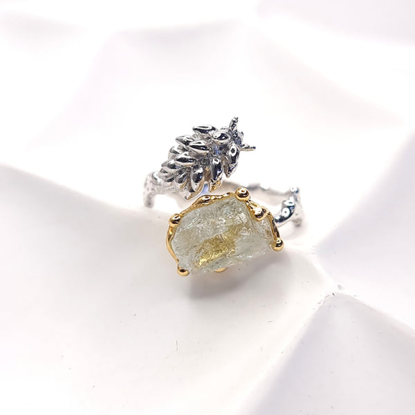 Matilda Nudibranch and Raw Aquamarine Open Ring