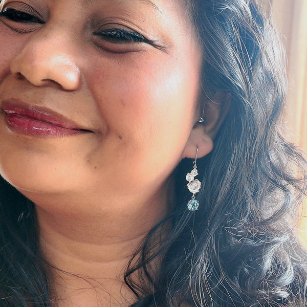 Sea Flowers and Blue Topaz Drop Earrings