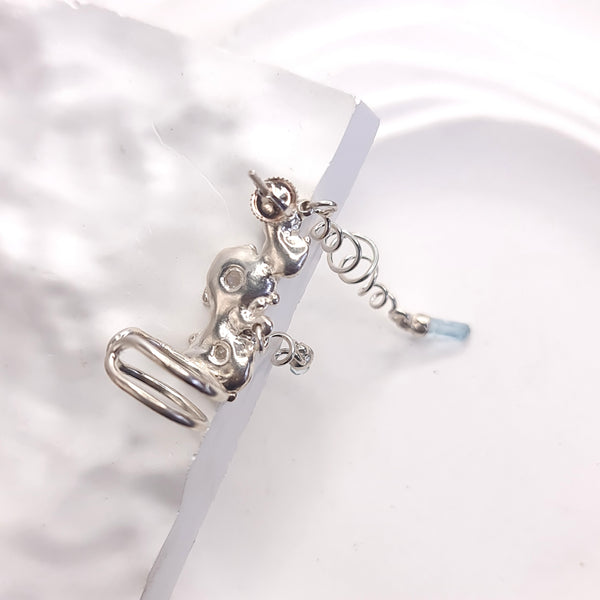 Sea Flowers and Pointed Aquamarine Crystals Earring Cuff