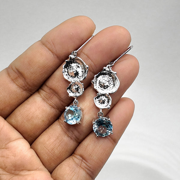 Sea Flowers and Blue Topaz Drop Earrings