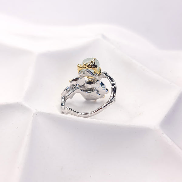 Sea Flowers and Raw Aquamarine Open Ring