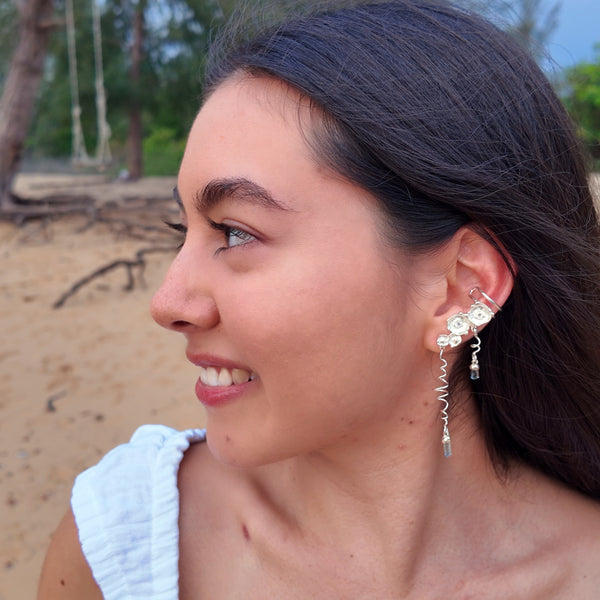 Sea Flowers and Pointed Aquamarine Crystals Earring Cuff
