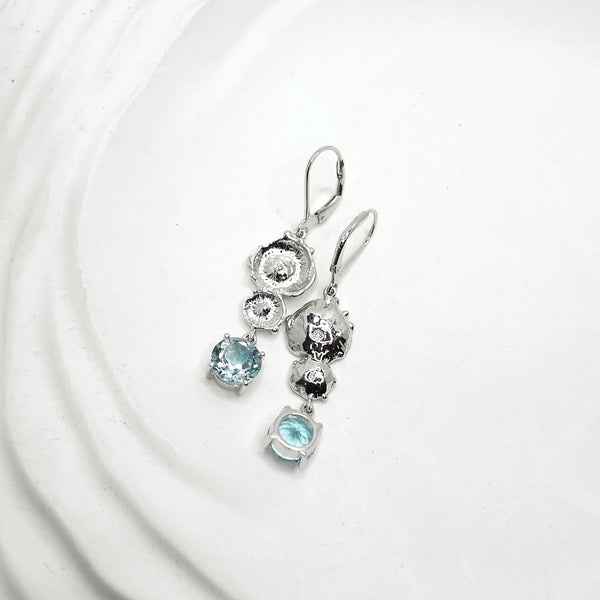 Sea Flowers and Blue Topaz Drop Earrings