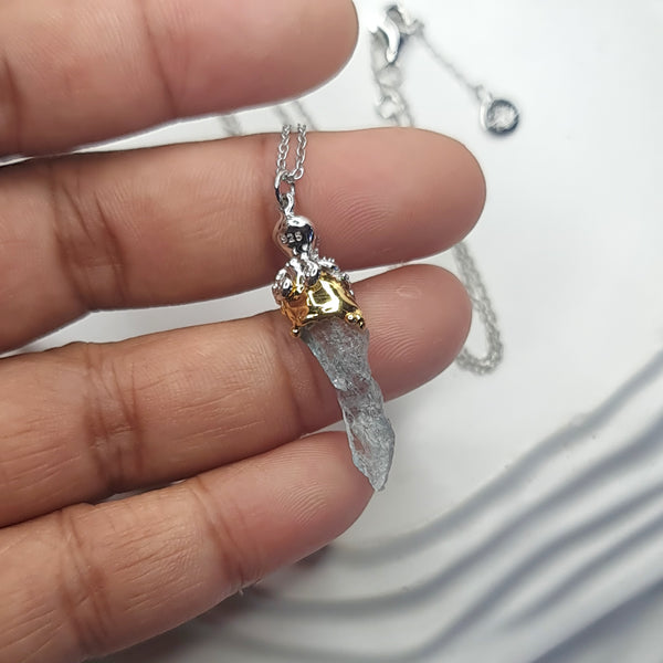 Octopus and Raw Aquamarine Necklace