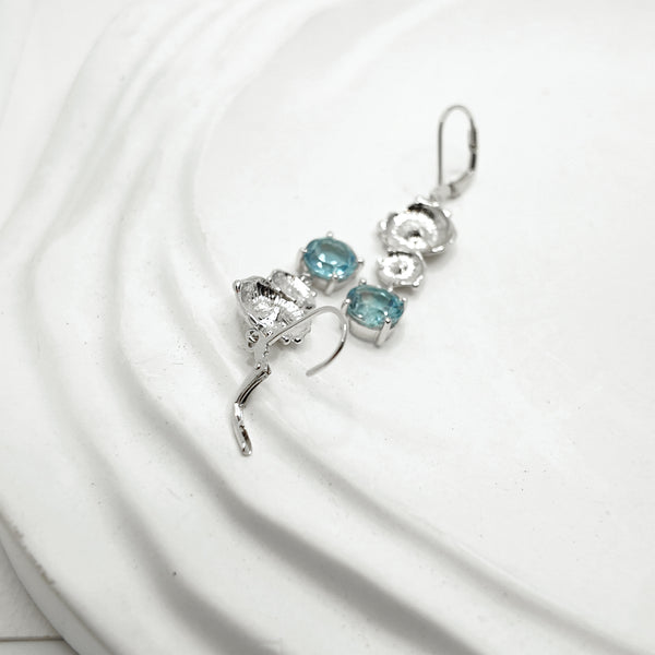 Sea Flowers and Blue Topaz Drop Earrings