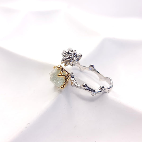 Matilda Nudibranch and Raw Aquamarine Open Ring