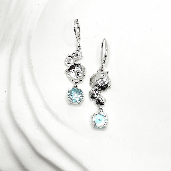 Sea Flowers and Blue Topaz Drop Earrings