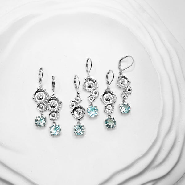 Sea Flowers and Blue Topaz Drop Earrings