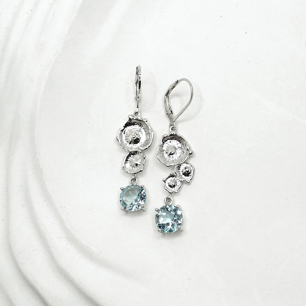 Sea Flowers and Blue Topaz Drop Earrings
