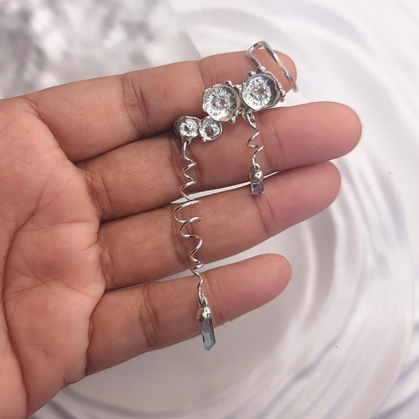 Sea Flowers and Pointed Aquamarine Crystals Earring Cuff
