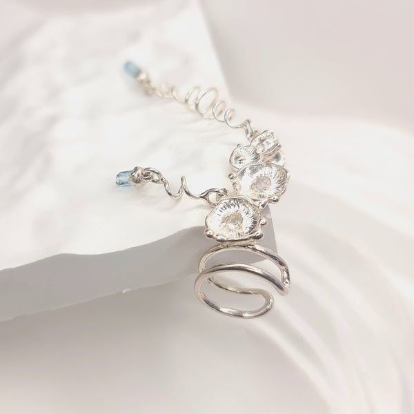 Sea Flowers and Pointed Aquamarine Crystals Earring Cuff