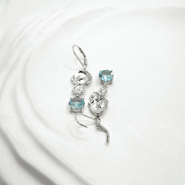 Sea Flowers and Blue Topaz Drop Earrings