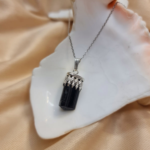 Black Tourmaline Point Crystal Necklace