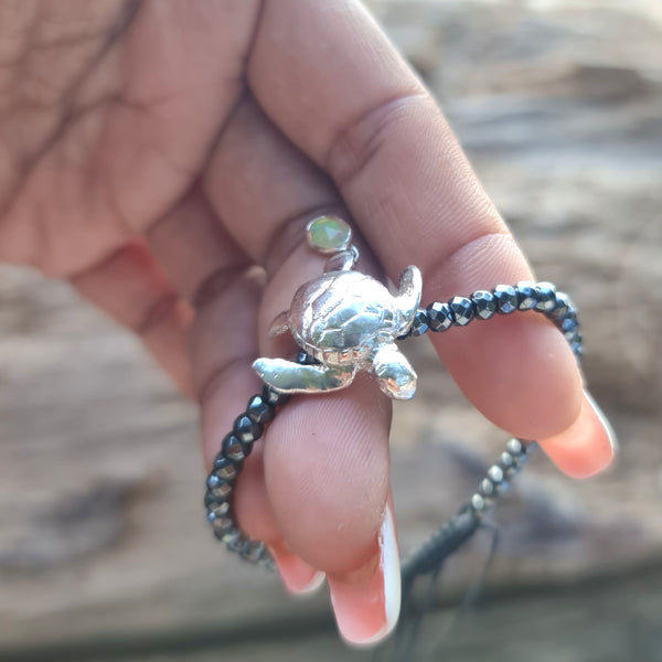Turtle Ethiopian Opal and Hematite Bead Bracelet