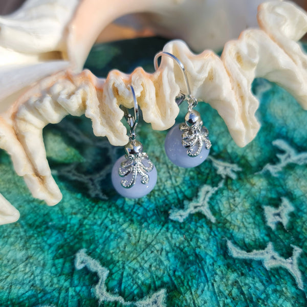 Octopus and Blue Lace Agate Drop Earrings