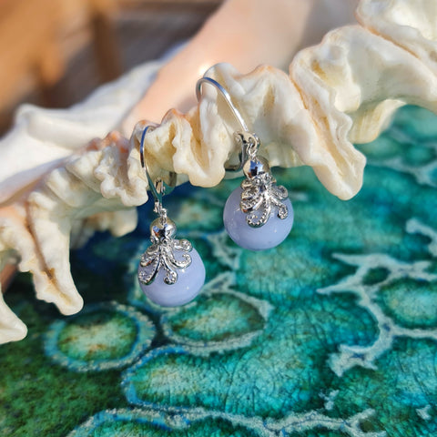 Octopus and Blue Lace Agate Drop Earrings