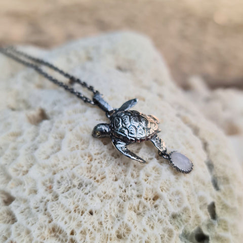 Happy Turtle and Moonstone Necklace