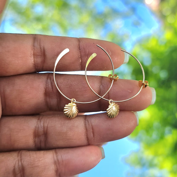 Mermaid Treasure Seashell 14k Gold-filled Hoop Earrings