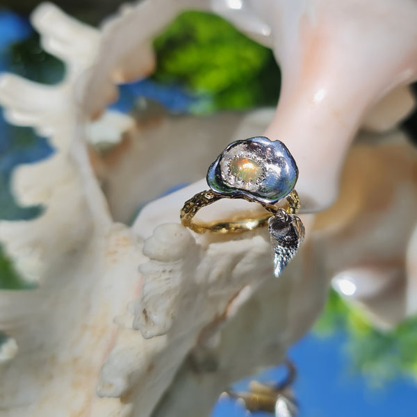 Mermaid Treasures Ethiopian Opal Two Tones Charm Ring