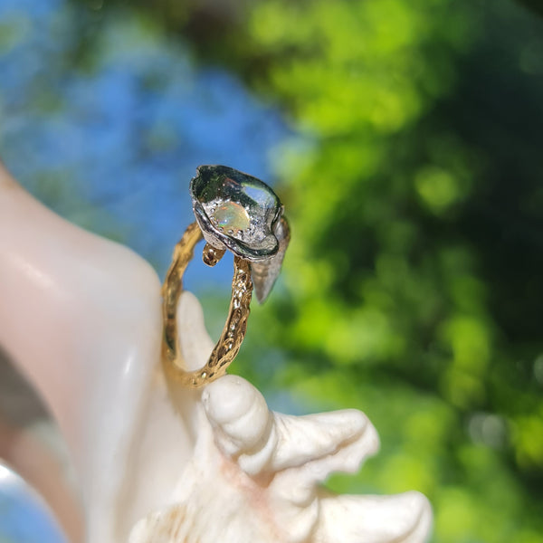 Mermaid Treasures Ethiopian Opal Two Tones Charm Ring