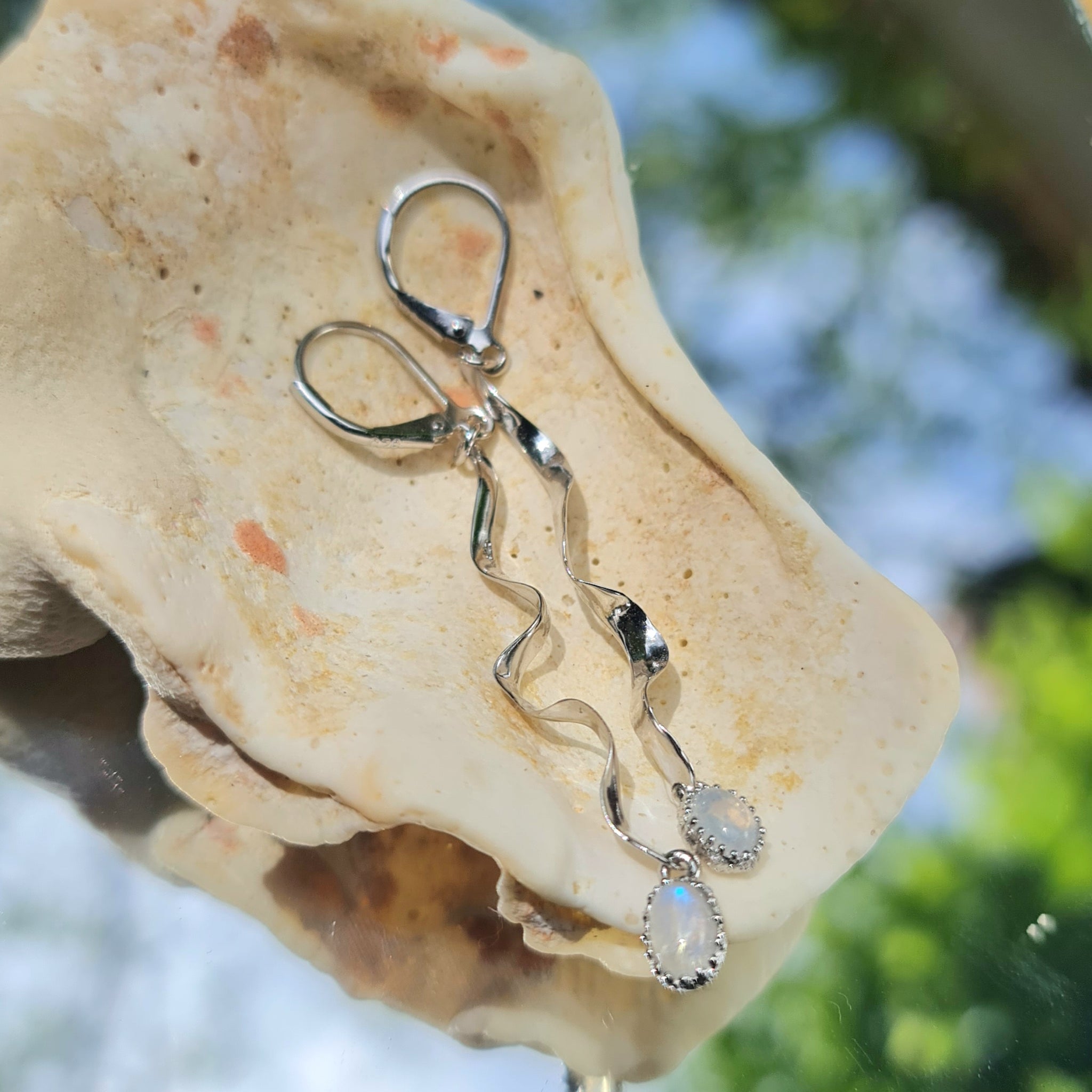 Seaweed and Moonstone Drop Earrings