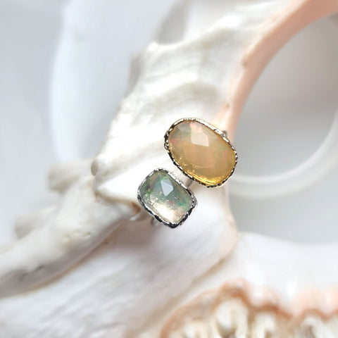 Ethiopian Opal Two Tones Open Ring