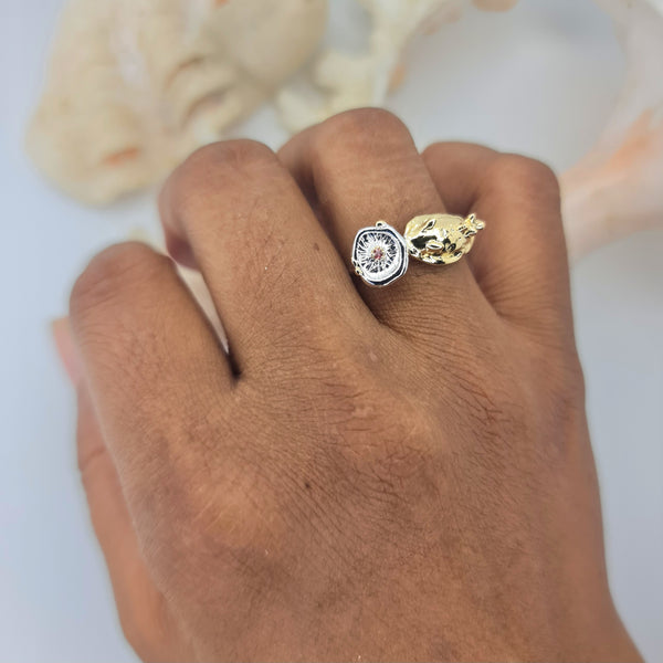 Bella Nudibranch with Sea Flowers and Pink Sapphire Two Tones Ring