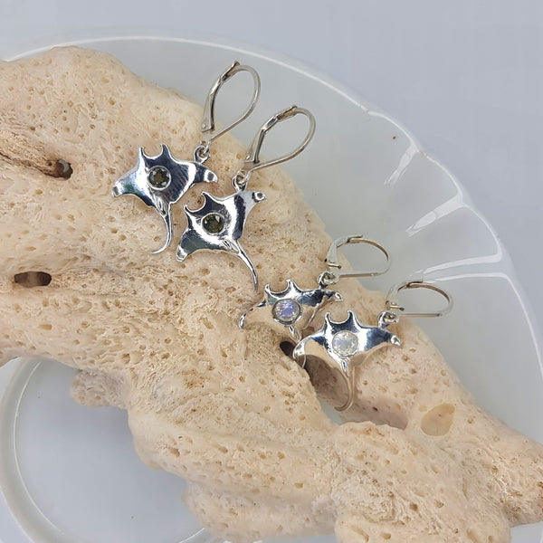 Manta Ray with Gemstones Drop Earrings