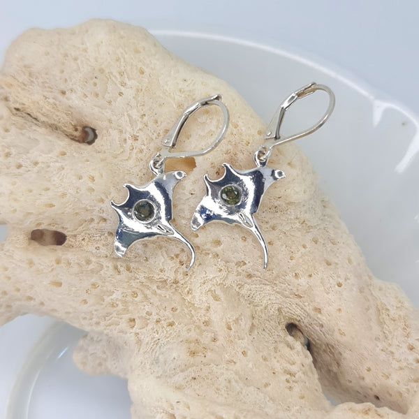 Manta Ray with Gemstones Drop Earrings