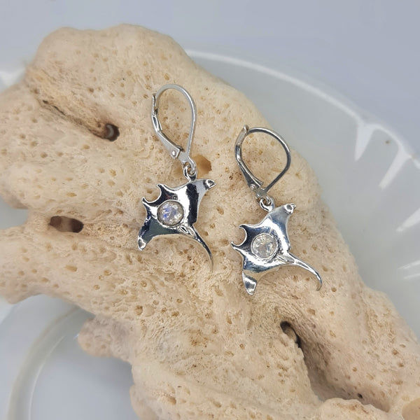 Manta Ray with Gemstones Drop Earrings