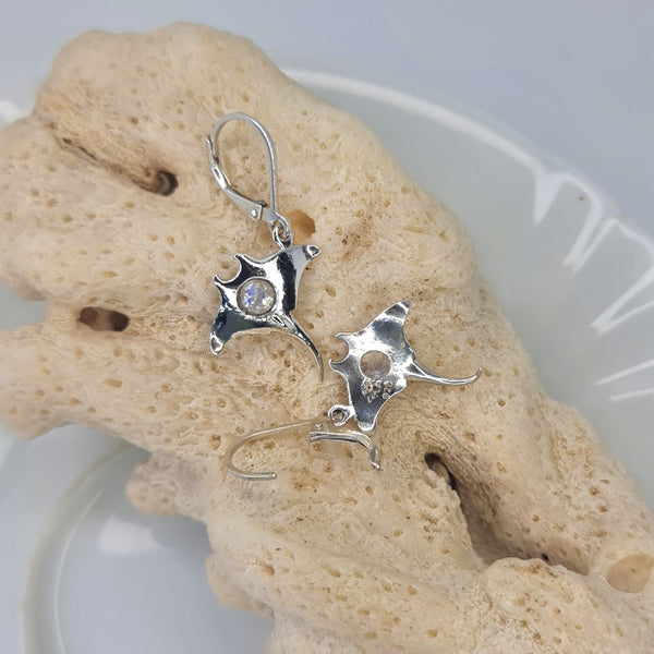 Manta Ray with Gemstones Drop Earrings