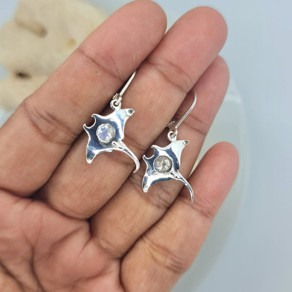 Manta Ray with Gemstones Drop Earrings