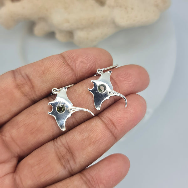 Manta Ray with Gemstones Drop Earrings