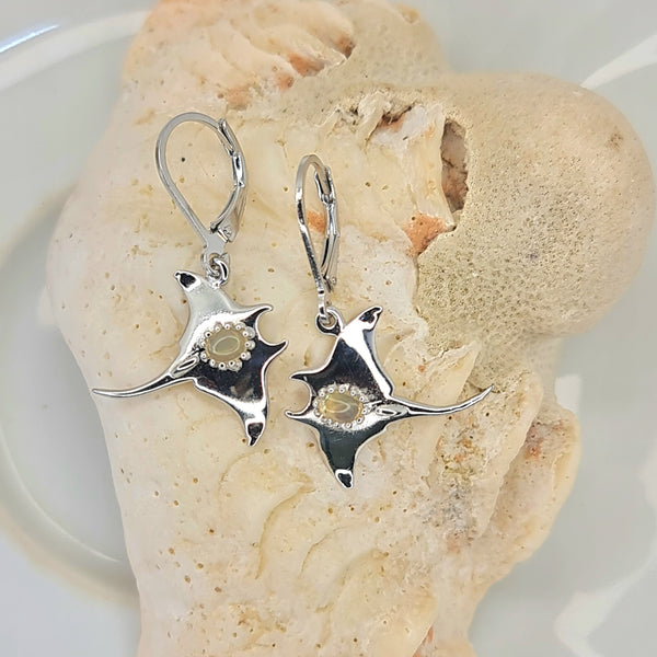 Manta Ray with Gemstones Drop Earrings