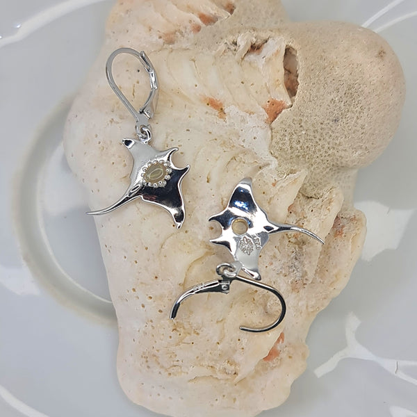 Manta Ray with Gemstones Drop Earrings