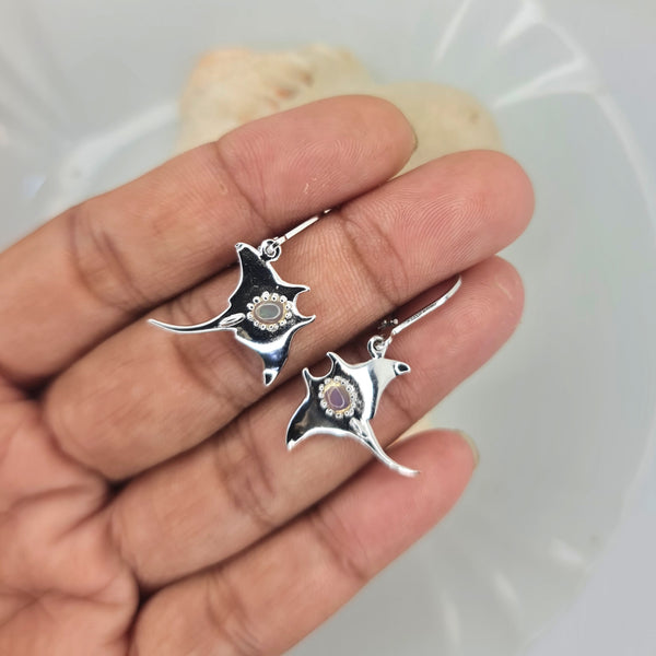 Manta Ray with Gemstones Drop Earrings