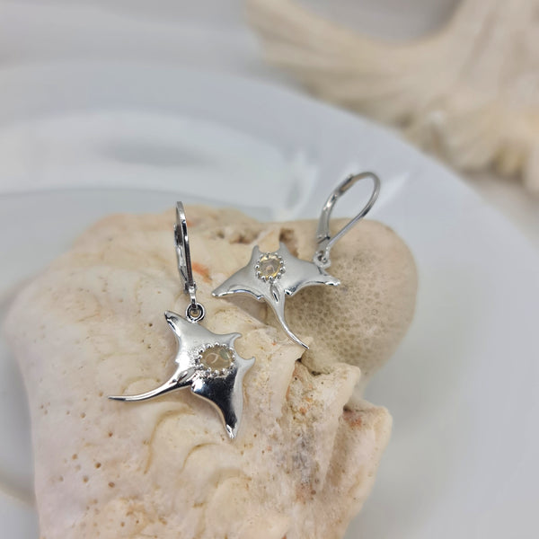 Manta Ray with Gemstones Drop Earrings