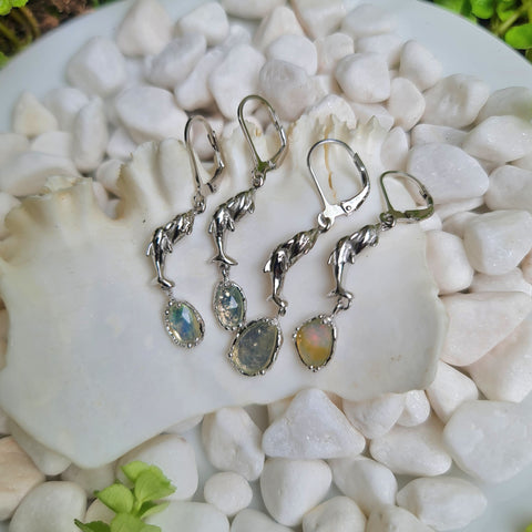 Happy Dolphins and Ethiopian Opal Earrings