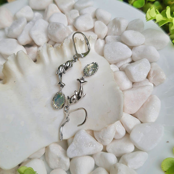 Happy Dolphins and Ethiopian Opal Earrings