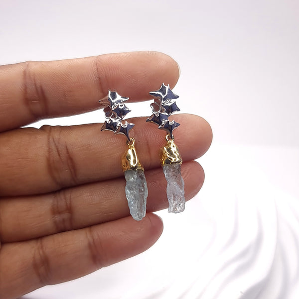 Dancing Manta Rays Raw Aquamarine Two Tones Drop Earrings