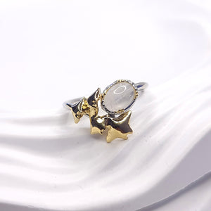 Dancing Manta Rays Moonstone Two Tones Ring