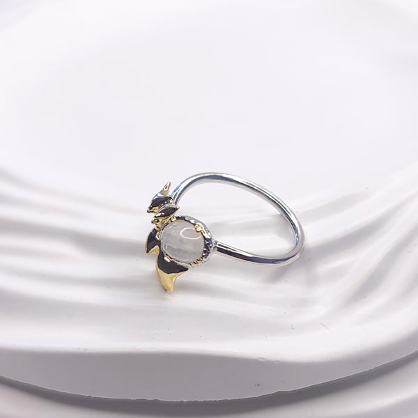 Dancing Manta Rays Moonstone Two Tones Ring