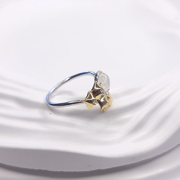 Dancing Manta Rays Moonstone Two Tones Ring