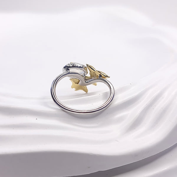 Dancing Manta Rays Moonstone Two Tones Ring